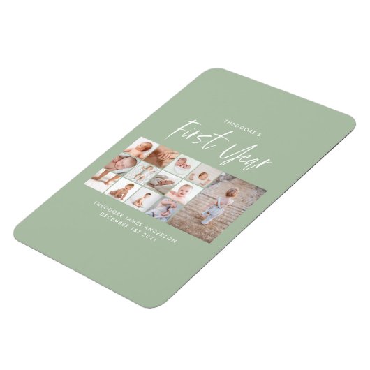 Babies eerste jaar groen fotocollage script magneet (Linkerzijde)