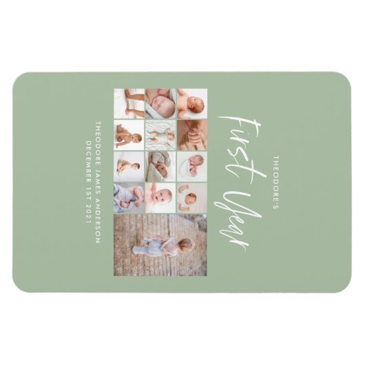 Babies eerste jaar groen fotocollage script magneet (Horizontaal)