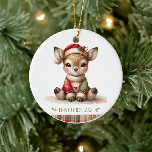 Babies First Christmas Keepsake Photo Keramisch Ornament (Boom)