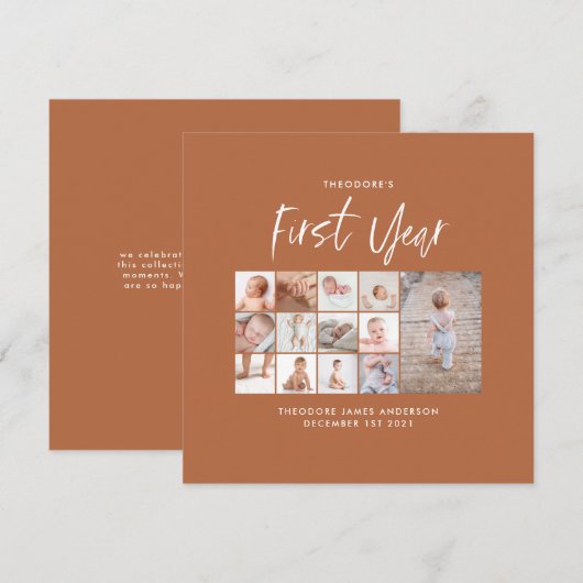 Babies first jaar fotocollage schrift terracotta (Voorkant / Achterkant)