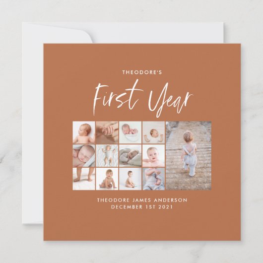 Babies first jaar fotocollage schrift terracotta (Voorkant)