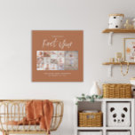 Babies first jaar fotocollage schrift terracotta imitatie canvas print<br><div class="desc">Babies first year photocollage script girly terracotta roeit moderne hedendaagse eerste verjaardag of kerstcadeau.</div>