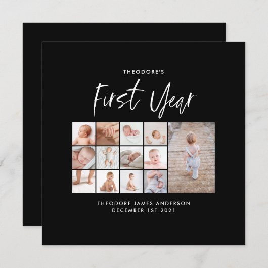 Babies het eerste jaar monochroom fotocollage schr (Voorkant / Achterkant)