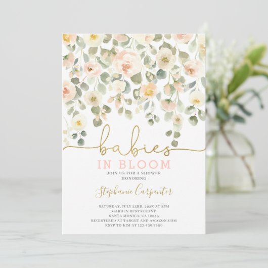 Babies in Bloom blush-uitnodiging Kaart (Staand voorkant)