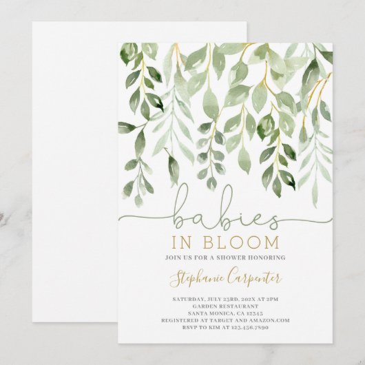 Babies in Bloom greenery twins-uitnodiging Kaart (Voorkant / Achterkant)