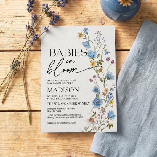 Babies in Bloom | Twins Baby Shower Invitation Kaart