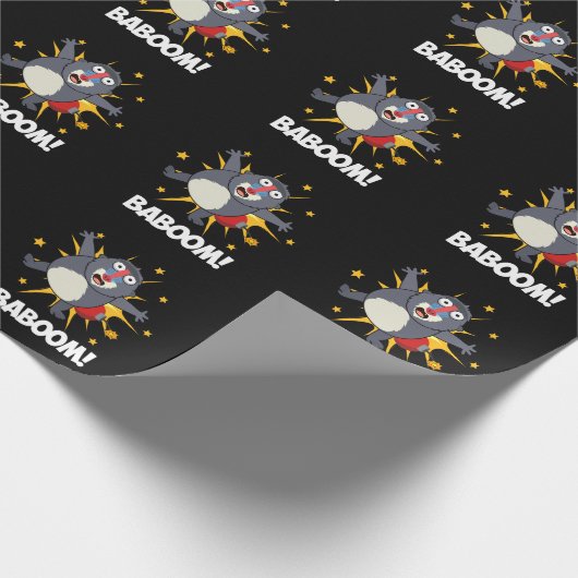 Baboom Funny Exploding Baboon Pun Dark BG Cadeaupapier (Hoek)