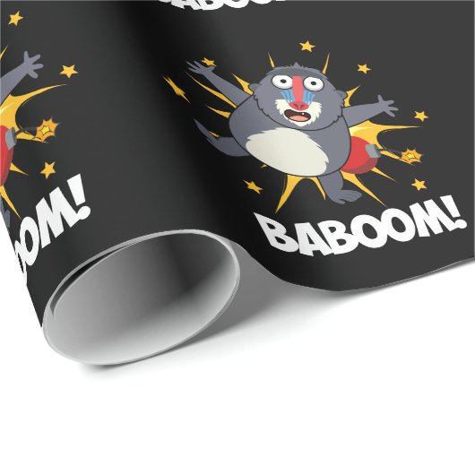 Baboom Funny Exploding Baboon Pun Dark BG Cadeaupapier (Rol Hoek)