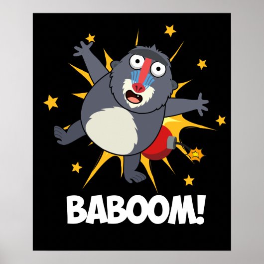 Baboom Funny Exploding Baboon Pun Dark BG Poster (Voorkant)
