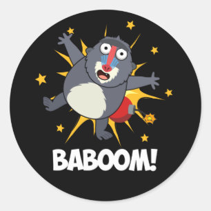 Baboom Funny Exploding Baboon Pun Dark BG Ronde Sticker