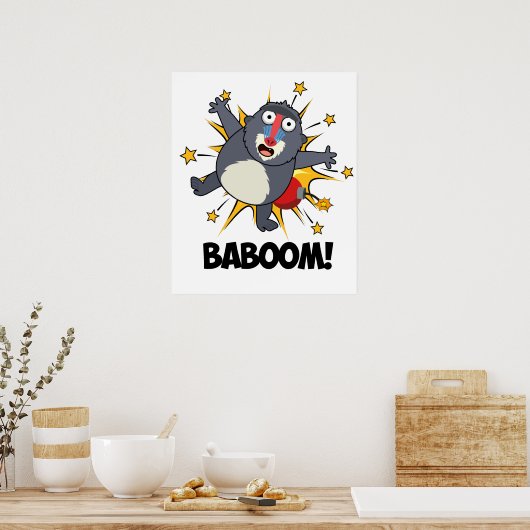 Baboom Grappig Exploding Baboon Pun Poster (Keuken)