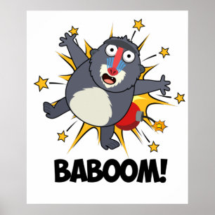 Baboom Grappig Exploding Baboon Pun Poster