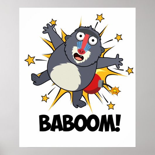 Baboom Grappig Exploding Baboon Pun Poster (Voorkant)