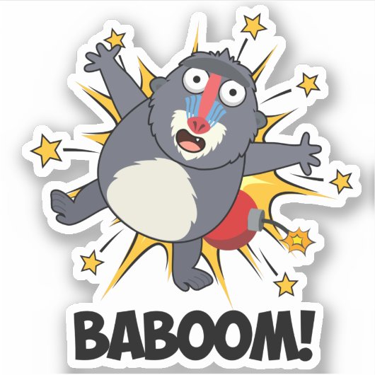 Baboom Grappig Exploding Baboon Pun Sticker (Voorkant)