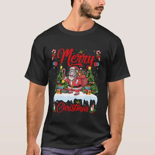 Baboon Xmas Tree Lighting Santa Baboon Kerstmis T-shirt (Voorkant)