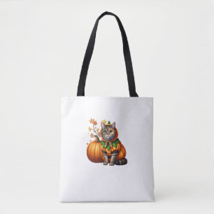 Babushka Halloween Cat Pumpkin Tote Bag