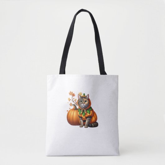 Babushka Halloween Cat Pumpkin Tote Bag (Voorkant)