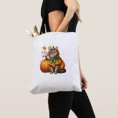 Babushka Halloween Cat Pumpkin Tote Bag (Dichtbij)