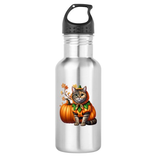 Babushka Halloween Cat Pumpkin Waterfles (Voorkant)