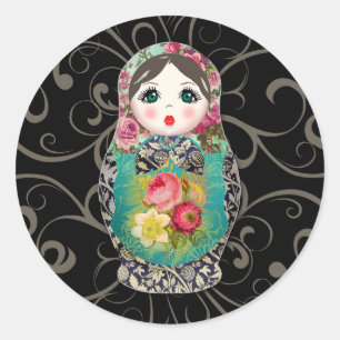 Babushka Russisch poppetje Kleurrijk Bold Roos Flo Ronde Sticker
