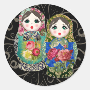Babushka Russisch poppetje Kleurrijk Bold Roos Flo Ronde Sticker