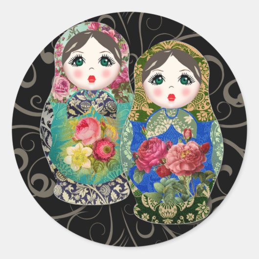 Babushka Russisch poppetje Kleurrijk Bold Roos Flo Ronde Sticker (Voorkant)