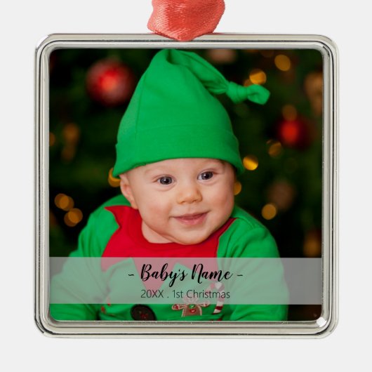 Baby 1 kerstjaar Premium voor fotoscript Metalen Ornament (Voorkant)