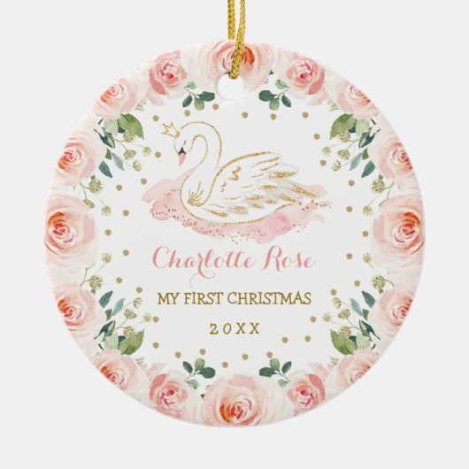 Baby 1 Kerstmis prinses Blush Floral Keramisch Ornament (Voorkant)