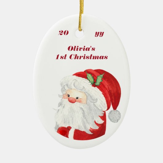 Baby 1-kerstportret Foto Cute Santa Keramisch Ornament (Voorkant)