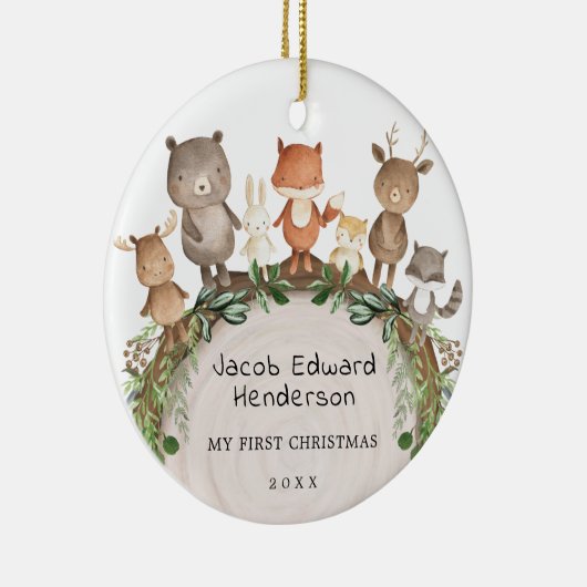 Baby 1e Eerste Kerstdag Bossen Keramisch Ornament (Rechts)