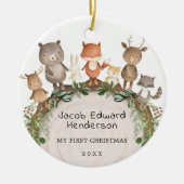 Baby 1e Eerste Kerstdag Bossen Keramisch Ornament (Voorkant)