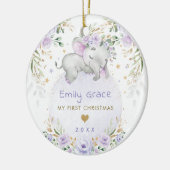 Baby 1e Eerste Kerstdag Dromen Paarse olifant Keramisch Ornament (Links)