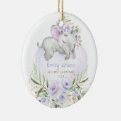 Baby 1e Eerste Kerstdag Paarse Floral Elephant Keramisch Ornament (Rechts)