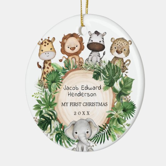 Baby 1e eerste kerstdag Safari Oerwouden Keramisch Ornament (Links)