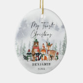 Baby 1e Eerste Kerstdag Snowy Winter Woodland Keramisch Ornament (Rechts)