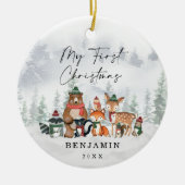 Baby 1e Eerste Kerstdag Snowy Winter Woodland Keramisch Ornament (Voorkant)