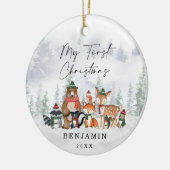 Baby 1e Eerste Kerstdag Snowy Winter Woodland Keramisch Ornament (Links)