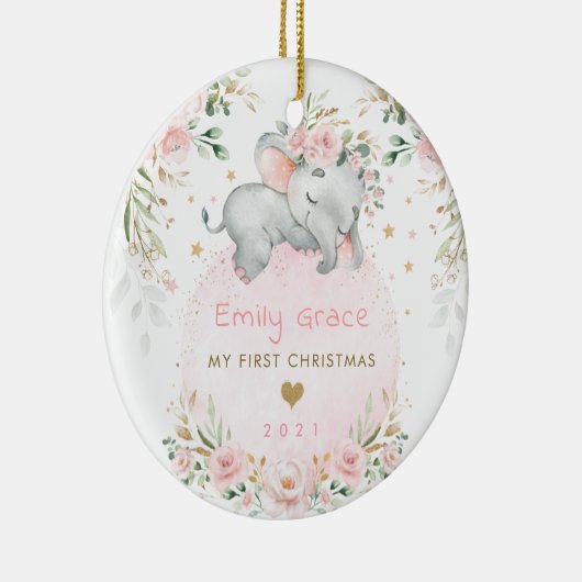 Baby 1e Eerste Kerstdromen Blush Elephant Keramisch Ornament (Rechts)