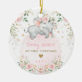 Baby 1e Eerste Kerstdromen Blush Elephant Keramisch Ornament (Voorkant)