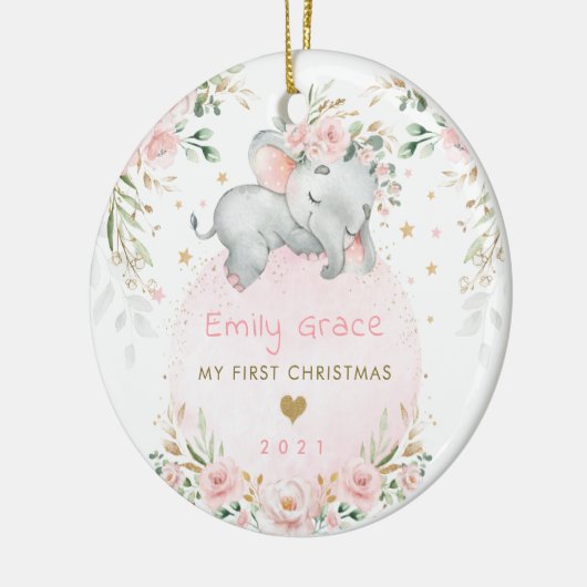 Baby 1e Eerste Kerstdromen Blush Elephant Keramisch Ornament (Links)