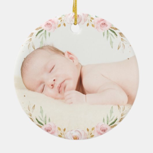 Baby 1e Eerste Kerstdromen Blush Elephant Keramisch Ornament (Achterkant)