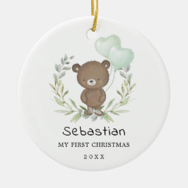 Baby 1e Eerste Kerstfeest Kute Teddy Bear Greenery Keramisch Ornament