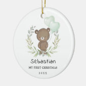 Baby 1e Eerste Kerstfeest Kute Teddy Bear Greenery Keramisch Ornament (Links)