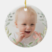 Baby 1e Eerste Kerstfeest Kute Teddy Bear Greenery Keramisch Ornament (Achterkant)