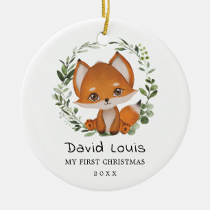 Baby 1e Eerste Kerstfeest Sweet Fox Greenery Wreat Keramisch Ornament