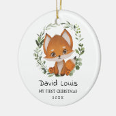 Baby 1e Eerste Kerstfeest Sweet Fox Greenery Wreat Keramisch Ornament (Links)