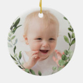 Baby 1e Eerste Kerstfeest Sweet Fox Greenery Wreat Keramisch Ornament (Achterkant)