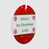 Baby 1e Eerste Kerstkerst Elegant Red Snowflake Ornament (voorkant)