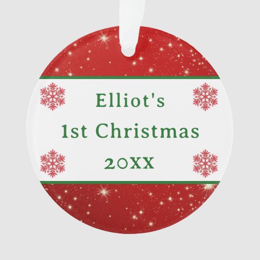 Baby 1e Eerste Kerstkerst Elegant Red Snowflake Ornament (voorkant)