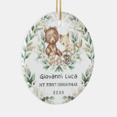 Baby 1e Eerste Kerstkerstbos Greenery Wreath Keramisch Ornament (Rechts)